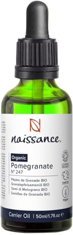 NaissanceAceite Vegetal Semillas de Granada BIO (No. 247) - 50ml - Prensado en Frío, Puro, Certificado Ecológico, Vegano - Para Cuerpo, Cara, Piel, Pelo, Uñas