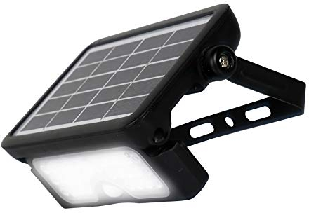 Luceco Solar Powered LED Outdoor Floodlight with PIR Motion Sensor, Security Light, Exterior Lighting, Angular Design, Adjustable, Guardian, Black, IP65, 5W, 550lm, 4000K, LEXSF6B40