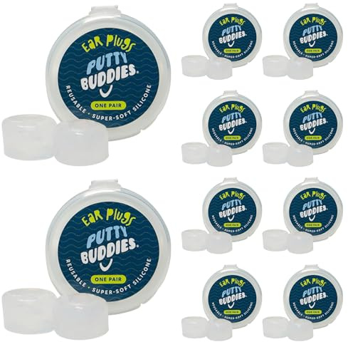 Earvolution Putty Buddies Earplugs for Swimming and Bathing - Doctor-Invented, Made in USA, Moldable Premium Silicone Plugs Help Prevent Swimmer's Ear, 10 Pair Pack - Clear