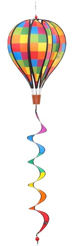 HQ Windspiel Hot Air Balloon Twist Pixel Heißluftballon Windspinner | Farbenfroh dreht schon bei leichtem Wind wetterfest UV-beständig langlebig für Garten Terrasse & Balkon L104cm Ø28cm + Wirbel