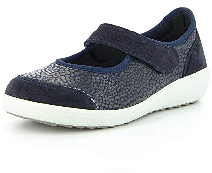 VAROMED Sevilla Bailarina Mujer Marina I Zapatos ortopédicos I Bailarina con velcro I Bailarina elástica I Bailarinas Mujer I Zapatos de salud para pies anchos y sensibles, azul, 39 EU