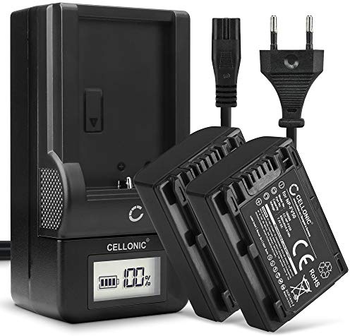 CELLONIC, Akku für Kamera, kompatibel mit Sony AX53 4K HANDYCAM FDR-AX53, NP-FV70, NP-FV50 (7.4V, 650mAh) 2 Stück + Ladegerät