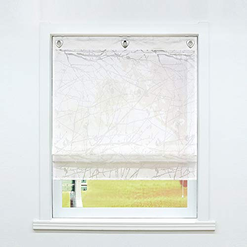 SCHOAL Raffrollo ohne Bohren Raffgardinen mit Ösen Gardinen Transparent Ösenrollo Ausbrenner Vorhänge 1 Stück BxH 140x140 cm Weiß