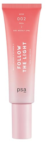PSA FOLLOW THE LIGHT Multi-Acids & Vitamin C Radiance Peel: Weekly Rinse-Off Facial Peel with 10% Glycolic & Lactic Acid, 5% Vitamin C + Pomegranate Enzymes, Centella Asiatica. 50 ml/ 1.7oz