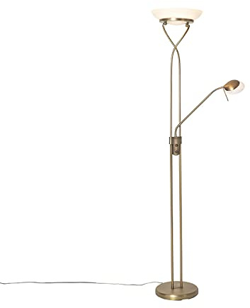 Qazqa led Modern Deckenfluter mit Lesearm, Stehleuchte, Stehlampe - Empoli - Bronze, inkl. 30W integrierter LED, 2000K - 3000K, dimmbar, 2-flammig, 180cm, Ideal als Bürolampe und Schlafzimmerlampe