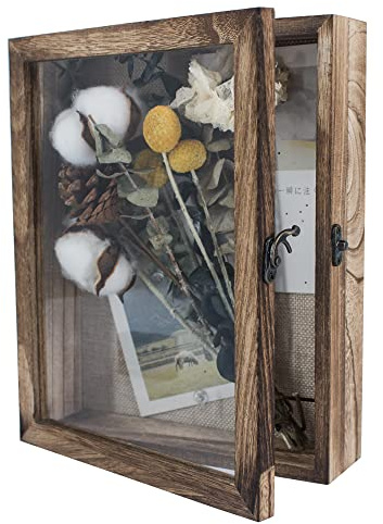 GraduationMall 20x25cm 3D Bilderrahmen Tief Holz Objektrahmen Türvitrine Schaukasten Retro,Ideal für Erinnerungsstücke, Bilder, Blumen, Medaillen und Tickets