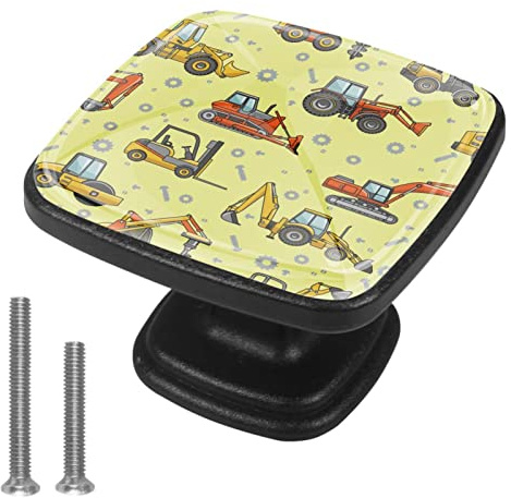 Möbelknopf Cartoon-Bagger Möbelgriffe Kinderzimmer 4 Stück Schubladenknopf Bunte Knauf Schrankgriffe Kristall Türknauf Für Jungen Und Mädchen 3x2.1x2 cm