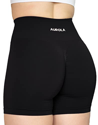 AUROLA Intensify Workout Shorts for Women Seamless Scrunch Short Gym Yoga Running Sport Active Exercise Fitness Shorts,Black,M