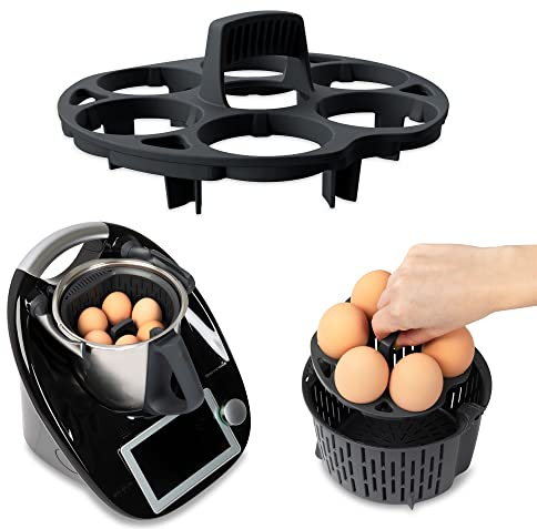 KochFix Eierhalter - Thermomix Einsatz zum Eierkochen für Thermomix Garkorb - Zubehör für TM5, TM6, TM31 aus Kunststoff in Schwarz ohne weitere Komponenten