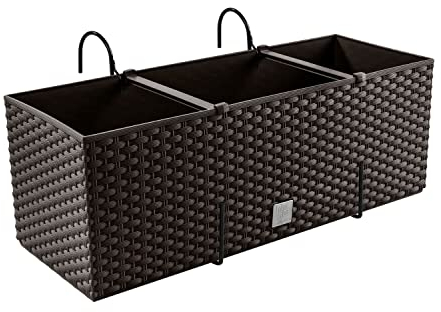 Macetero con aspecto de ratán, con soportes, maceta para balcón, jardinera, jardineras, Umbra