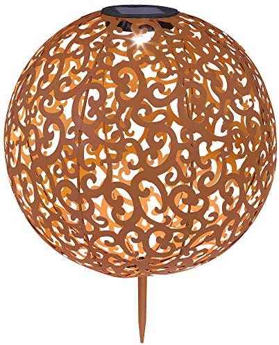 etc-shop Solarkugel für Außen Garten Deko Solarlampe orientalische Kugel Solarkugel rostoptik für Außen, Metall, LED 0,06W warmweiß, DxH 28,5x40 cm