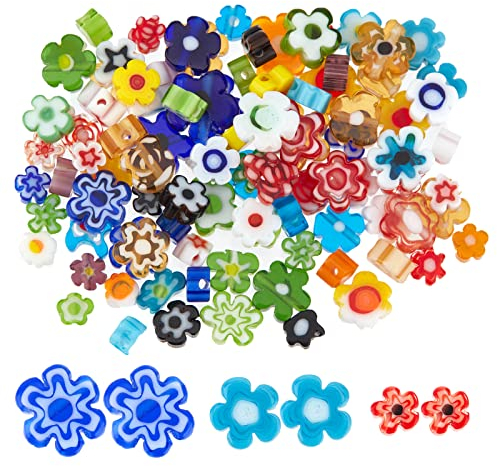 OLYCRAFT 220-249pcs Fait Main Fleur Millefiori Perles Verre au Chalumeau 3style Petit Mélangés Couleur Fleur Perles Verre Perles Mosaïque pour Bijoux Bracelet Collier Fabrication Bricolage Artisanat