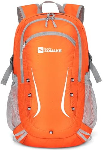 ZOMAKE Faltbarer Rucksack 35L,Groß Leichter Rucksäcke Wasserdicht Wanderrucksack Packable Backpack für Damen Herren Outdoor Wandern(Orange)