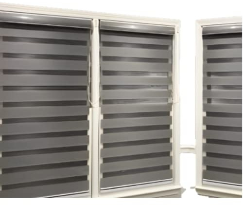 Funky Gadgets Day and Night Roller Blinds Dual Layer Fabric Zebra Blind Translucent or Blackout Vision Roller Shades No Drill Blinds Curtains for Windows and Doors Grey, 184W x 165H cm