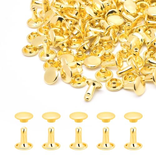 Juego de 200 remaches de cuero redondos de 8 mm para bolsos, sombreros, zapatos, ropa, cuero, manualidades, reparación y decoración (dorado)