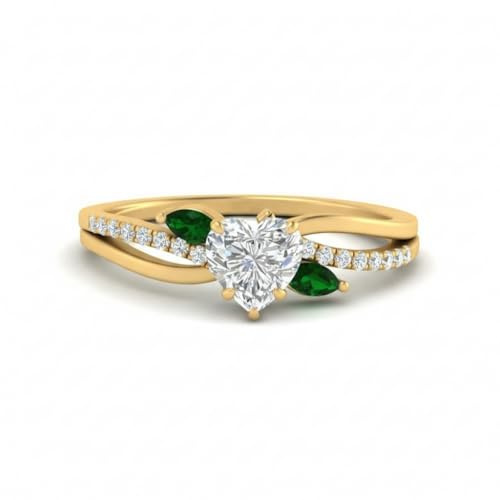 JewelryGift Choisissez Votre Pierre précieuse Anneau d'accent de Marquise Antique plaqué Or Jaune Cœur façonner Bagues de fiançailles en Pierre latérale Cadeau Taglia 47 Alla 70