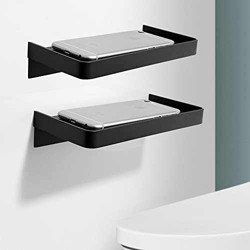 Biutimarden 2 Stück Duschablage Ohne Bohren,Anti Rutsch Oberfläche Selbstklebend Wandhalterung aus Edelstahl Duschregal Rostfreier für Bad Dusche und Küche Badzubehör Aufbewahrungsregal(19CM,Schwarz)
