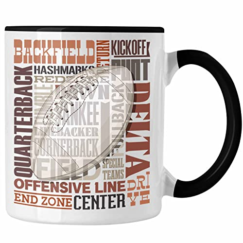 Trendation - American Football Tasse Geschenk Football-Spieler Geschenkidee Spielbezeichnungen Regeln (Schwarz)