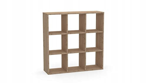 KLX Würfelregal Goldene Eiche 3x3 – Regal Würfel mit 9 Fächern - Raumteiler Regal 100 x 100 cm - Bücherregal für Wohnzimmerund Büro