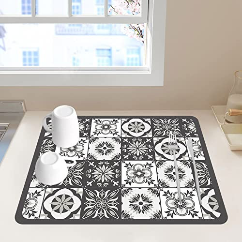 Avvrel Alfombrilla Escurreplatos, Súper Absorbente Alfombrilla Secado de Platos, Estera Fregadero Secado Rápido, Drying Mat Antideslizante para Encimera de Cocina (40 x 50cm, Estilo C)