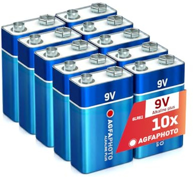 AgfaPhoto Pilas Alcalinas Plus 9V 6LR61 Pack de 10, Larga Duración, Ideales para Cámaras Mandos Gadgets Electrónicos y Más, Rendimiento Fiable, Conservación 7 Años