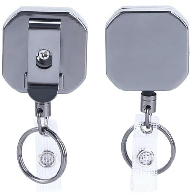 2-pack slitstark infällbar bricka rulle klämma, hållbar märkeshållare rulle ID bricka klämma rulle för vaktmästare kontorsarbetare
