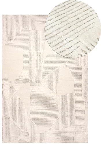 Mazovia Wollteppich - Natürliches Material Japandi, Handwebteppich Robust & Naturprodukt, für Wohnzimmer, Schlafzimmer, Esszimmer - Creme Beige - 80 x 150 cm