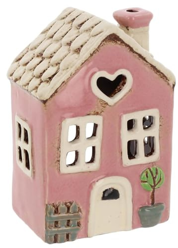 Shudehill Giftware Village Pottery Ceramic Tealight Holder Pretty Garden Floral House Pastel Collection (Heart Pink)