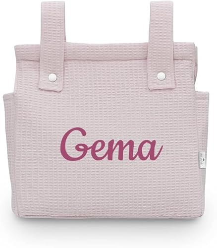 Danielstore Bolso Carrito Bebé – Bolsa Panera de Algodón para Carro de Bebé, 34x34 cm, 2 Compartimentos con Cremallera, Organizador para Paseo