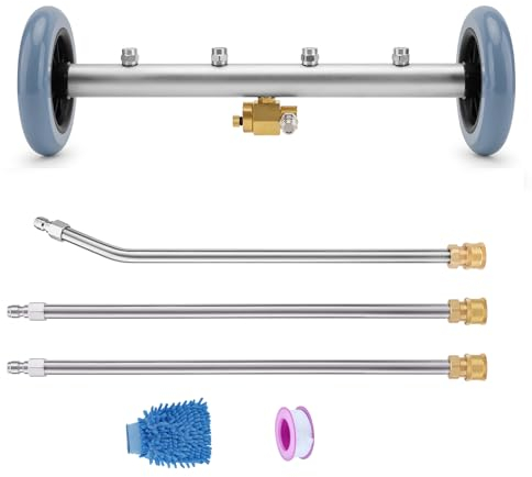 Water Broom for Pressure Washer, Dual-Function Undercarriage Cleaner, 16 Inch surface cleaner pressure washer, Underbody Car Wash Attachment 4 Nozzles With 3 Pieces Extension Wands,4000 PSI