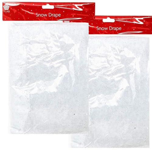 YLAB 2 Pack Snow Blanket/Snow Drape with Silver Glitter – 91 × 114 cm Each – Christmas Fake Snow Decoration for Displays, Windows, Table Tops & Festive Scenes
