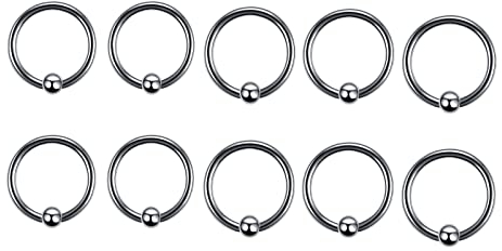 Epinki Piercing Nasenstecker 10stk, Ring Septum 1.2mm Stabstärke Hoop Kugel Edelstahl, Lippen Piercing Ringe Ohrringe für Herren Damen, Silber