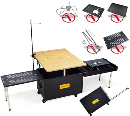 Camping Cooking Set Camp Kitchen Box With Stove Camping Tables With 4 Casters Camping Kitchen Set Outdoor Cooking Table for 2~4 People