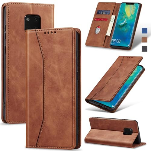 Jasonyu Funda para Huawei Mate 20 Pro,Cuero PU Carcasa,Tipo Libro Flip Case con Tarjetas y Cartera,Soporte Plegable,Cierre magnético,Capa (Marrón)