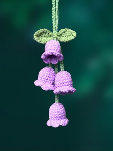 KIAYOO Autospiegel Anhänger Gestricktes Maiglöckchen, Auto Deko Süße Rückspiegel Hängedekoration, Auto Zubehör Innenraum Geburtstags Weihnachts Neujahr Geschenk für Mädchen Frauen Freunde