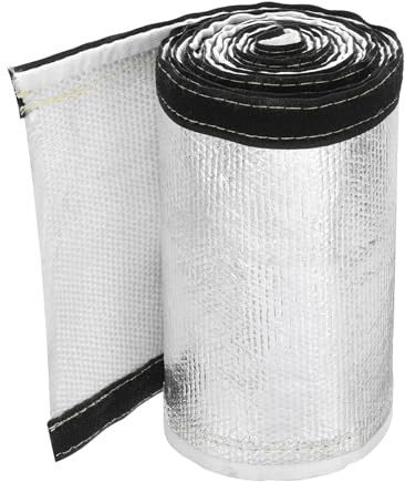 sourcing map 1.5mm Heat Shroud Aluminized Sleeving 2 ID x 10FT Aluminum Metallic Fiberglass Heat Shroud for Fuel Lines Cables Electrical Wiring