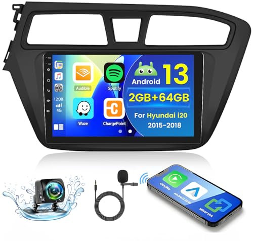 Hikity 2+64G Android 15 Autoradio per Hyundai i20 2015-2018 Radio Carplay Android Auto, 9 Pollici IPS Touch Screen Radio con Telecamera Bluetooth Navi WiFi DSP EQ Mirror Link