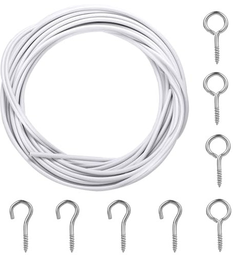 KMKANPO 3M Alambre de Cortina con 4 Ganchos y 4 Ojos,Blanco Cortinas Cuerdas Cortinas Accesorios,Alambre para Cortina,Cable de Cortina Blanco,para Cortinas Cuerdas Cortinas