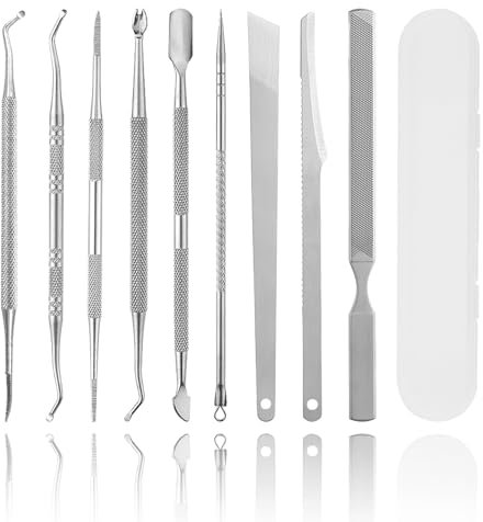 SPOKKI 9Pcs Kit Pedicure, Kit D'élimination Ongles Incarnés en Acier Inoxydable, pour Callosités dur Coupe Cors Peaux Dures Mortes Nettoyage Cuticules Nettoyage Ongles
