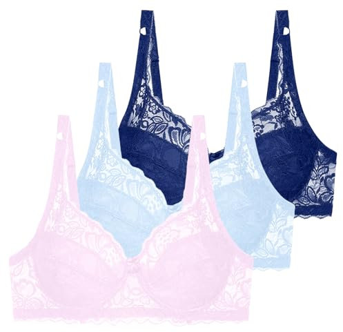 XCXC 3er-Pack Damen BH ohne Bügel Push Up Spitzen-BH Frauen Weich Bequemer Sexy Klassische BHS mit verstellbarem Träger Women Bra Set für Alltag