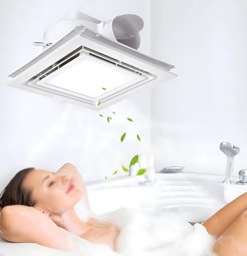 ICEMOB Bathroom Ceiling Fan with Light 300 * 300Mm,Wall Mounted Kitchen Extractor Fan,Flame Retardant Shell,for Shower,Office,Home Ventilation,2.5M³/Min,Easy To Install