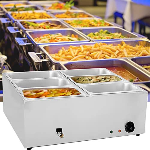 Scaldavivande Elettrico, scaldavivande Elettrico da 1500 W, Tavolo da Buffet in Acciaio Inox con Controllo Temperatura e Coperchio Feste, Catering, ristoranti