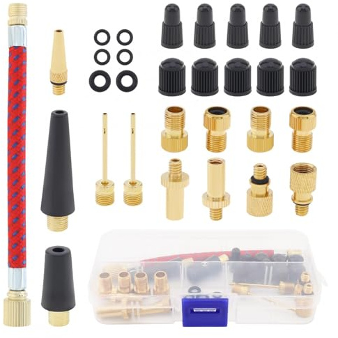 Tobefore 30pcs Brass Presta Schrader Valve Adapter Tools, Ball Pump Needle, Bike Tire Valve Pump Adapters, Pump Tools, Presta Valve Adapter with Sealing Rubber Ring Fit for Bike Gym Balloon Toy Pump