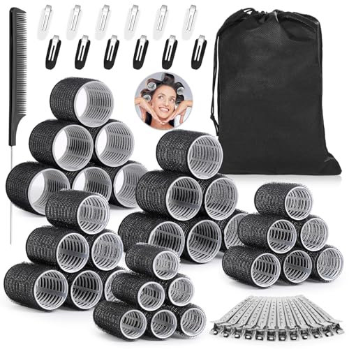 Thrilez 56PCS Hair Curlers Rollers with 5 Sizes 55mm 48 mm 40 mm 32 mm 25mm Jumbo Large Medium Small Rollers for Long Medium Short Thick Fine Lift Curler Volume, Hair Roller Set for DIY Hairdressing