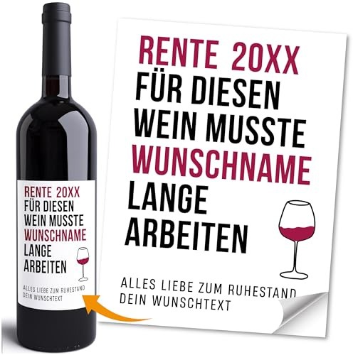 Moonworks® Weinetiketten personalisiert Flaschenetiketten selbstklebend Rente Ruhestand Weingeschenk Schwarz unisize