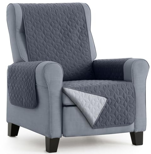 HIPERMANTA Protector Sillon Orejero Relax. Funda para Sillon Acolchada Bicolor Reversible. Cubre Sillon Mascotas. Paris. Color Gris-Gris Claro. Sillon 1 Plaza 55 cm