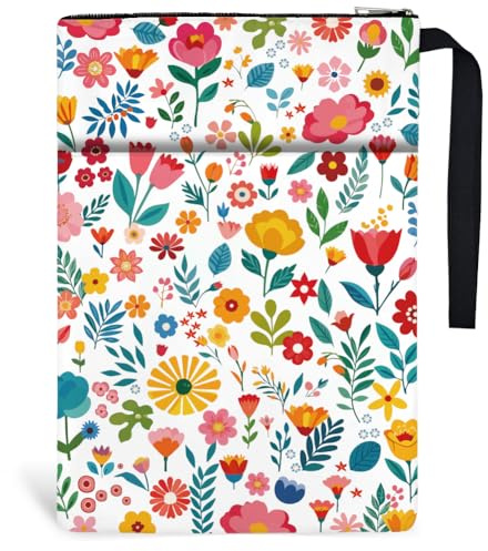 Hobbspring 1 Stück Taschenbuch Buchumschläge 34cmx24cm Buchtaschen Mit Blumendruck Bunte Blumen Buchschutzhüllen Buchhülle Mit Reißverschluss Und Vordertasche Für Buchliebhaberinnen Zurück zur Schule