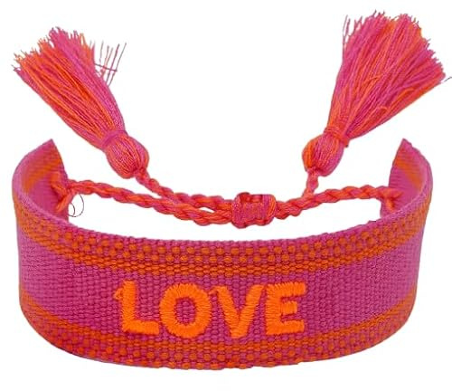 Selfmade Jewelry tyg armband kärlek armband i rosa – vävt vänskapsarmband, idealiska små presenter till kvinnor, unik present till kvinnor, Größenverstellbar, Polyester, Ingen ädelsten