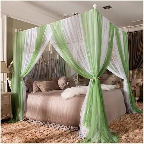 Eckbettvorhänge, Himmelbett für S und Erwachsene, süßes, gemütliches Tuch, quadratisches Netz, Moskitonetz für Doppelbett, Prinzessinnen-Schlafzimmerdekoration mit 3 Öffnungen