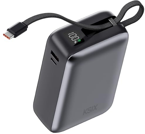 KSIX Powerbank 30000 mAh, Batería Externa Carga ultrarrápida 65W Power Delivery, Carga portátiles, Cable Integrado USB-C, Pantalla LED, Gris